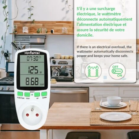 FISHTEC® Wattmètre - Prise Contrôle Coût De La Consommation D'Énergie - Affichage Numérique De La Puissance Électrique 5 FISHTEC® Wattmètre - Prise Contrôle Coût De La Consommation D'Énergie - Affichage Numérique De La Puissance Électrique – Image 5