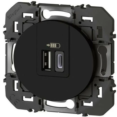 Legrand Double Chargeur USB 1 Type-A + 1 Type-C Dooxie 3A - Noir (600549) 2 Legrand Double Chargeur USB 1 Type-A + 1 Type-C Dooxie 3A - Noir (600549) – Image 2