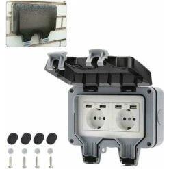 Prise Étanche Avec Boîte Double, Prises Extérieure Murale, IP66 Prise Murale à Double Commutation Avec USB