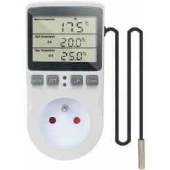 Prise Thermostat Regulateur De Température Numérique Chauffage Refroidissement Avec Sonde, LCD Prise Contrôleur De Température Minuteur Pour Aquarium Incubateur Serre