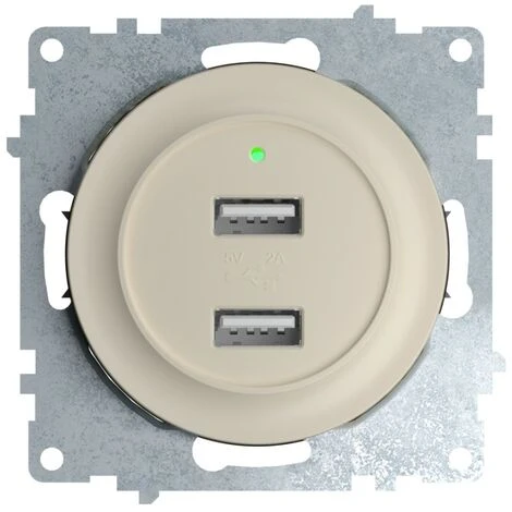 Prise USB Encastrée à 2 Sorties 5V, 2.1 A, Témoin De Charge LED Beige 1 Prise USB Encastrée à 2 Sorties 5V, 2.1 A, Témoin De Charge LED Beige