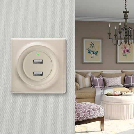 Prise USB Encastrée à 2 Sorties 5V, 2.1 A, Témoin De Charge LED Beige 2 Prise USB Encastrée à 2 Sorties 5V, 2.1 A, Témoin De Charge LED Beige – Image 2