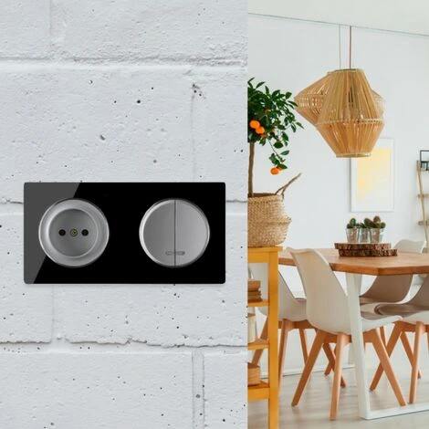 Plaque De Finition Garda En Verre, Horizontal, 2 Postes Noir 2 Plaque De Finition Garda En Verre, Horizontal, 2 Postes Noir – Image 2