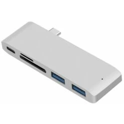Adaptateur MacBook USB C Hub, Adaptateur Hub Type C Slim Aluminium Thunderbolt 3 Adaptateur Dock, Argent
