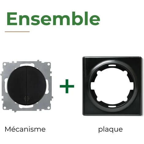 Interrupteur Va-et-vient, Double, Encastré, Avec Plaque De Finition Florence Noir 1 Interrupteur Va-et-vient, Double, Encastré, Avec Plaque De Finition Florence Noir