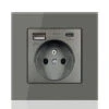 Panneau De Prises Françaises Type-c+USB16A Type 86, Nombre De Prises : 2 Trous, Nombre De Ports USB : 1, Nombre De Ports Type-c : 1, Sûr Et Ferme(façon Verre, Gris)