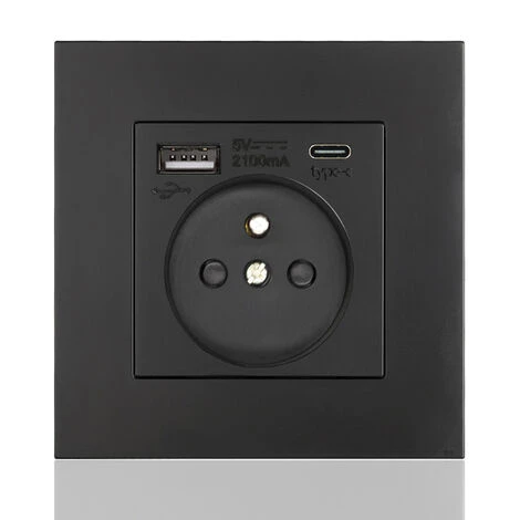 Panneau De Prises Françaises Type-c+USB16A Type 86, Nombre De Prises : 2 Trous, Nombre De Ports USB : 1, Nombre De Ports Type-c : 1, Sûr Et Ferme(carré Noir) 1 Panneau De Prises Françaises Type-c+USB16A Type 86, Nombre De Prises : 2 Trous, Nombre De Ports USB : 1, Nombre De Ports Type-c : 1, Sûr Et Ferme(carré Noir)
