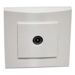 Prise TV Simple Blanche 1 Sortie Mâle 9.52mm Encastrée Fixation Vis Complète Avec Plaque De Finition ALTERNATIVE ELEC AE52012-P