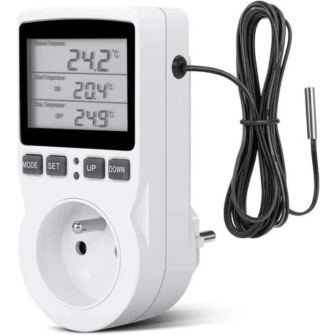 Prise Thermostat, Prise Minuteur Digital, Prise Programmable Digitale Avec Sonde, Minuterie Numérique Programmable, Prise Thermostat Chauffage Pour Serre, Aquarium 1 Prise Thermostat, Prise Minuteur Digital, Prise Programmable Digitale Avec Sonde, Minuterie Numérique Programmable, Prise Thermostat Chauffage Pour Serre, Aquarium